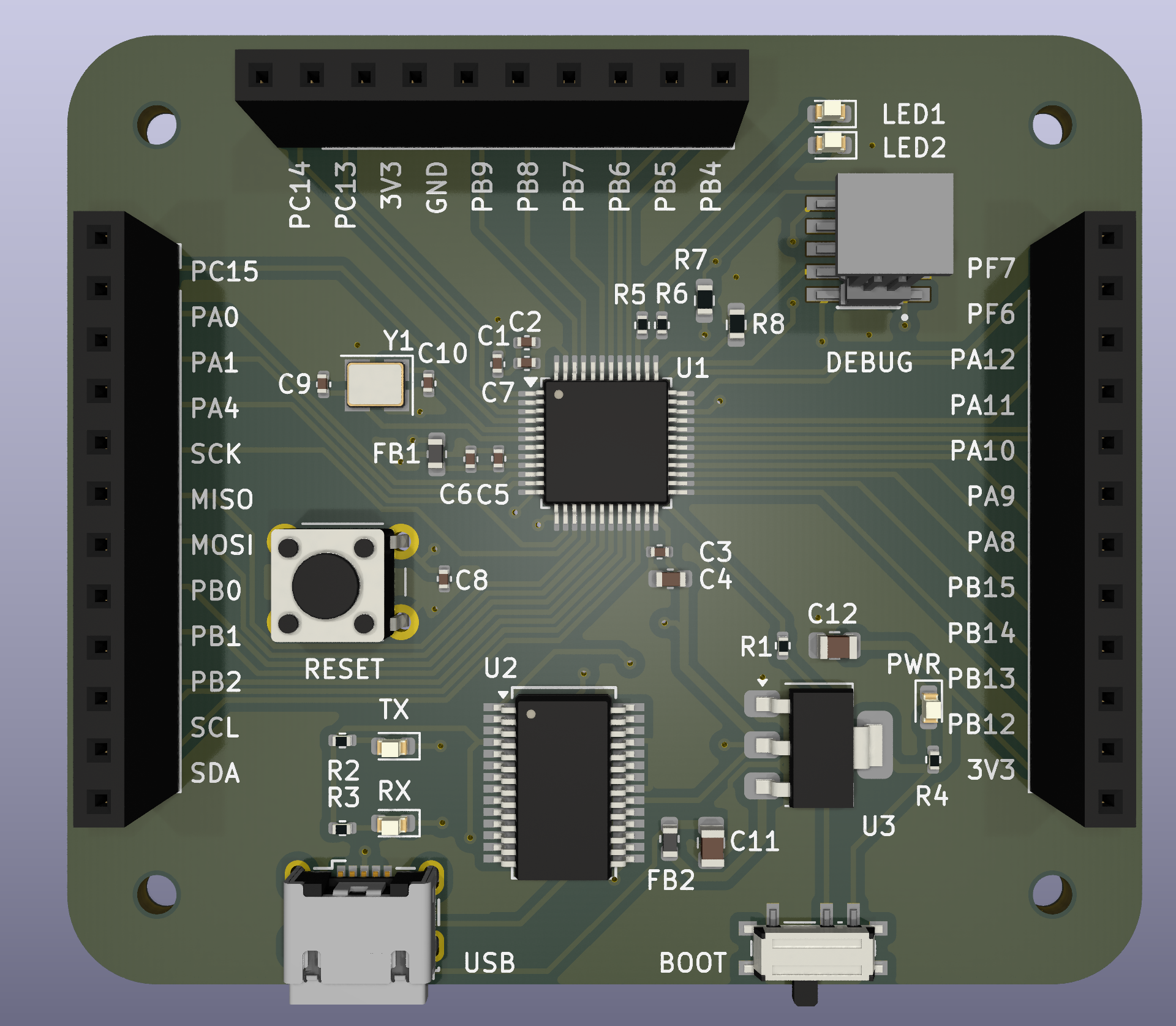KiCad render of Development Board